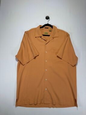 IZOD Silk Camp Shirt Short Sleeve Button Up Melon Relaxed Fit Size L